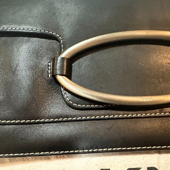 DKNY Black Nappa Leather Clutch Bag w/Brushed Nickel Hardware - Picture 7 of 12